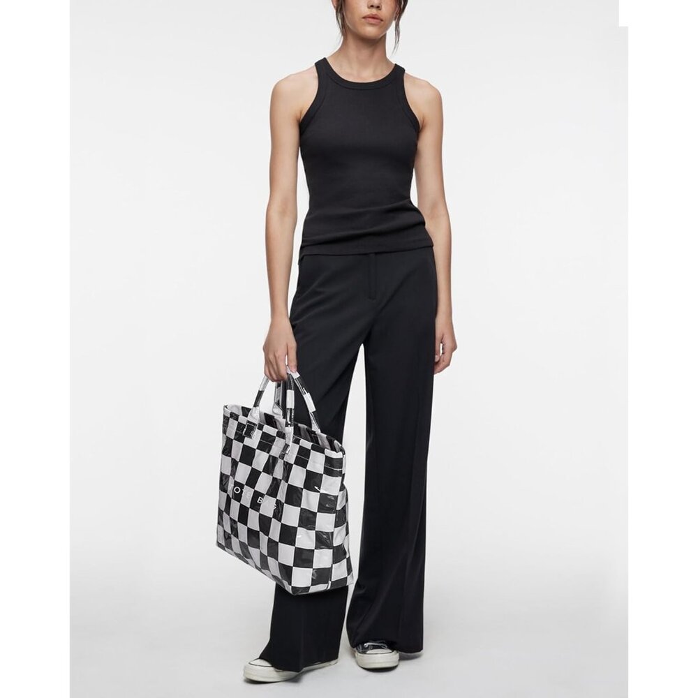 Trendy Women's Checkered PVC Tote Bag Large Waterproof Lightweight - Picture 3 of 5